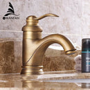 GobekUsa Antique Brass Basin Faucet Single Handle Deck Mounted Bathroom Sink Hot Cold Mixer