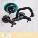 GobekUsa Antique Brass Basin Faucet Wall Mounted Dual Handles Swivel Spout Mixer Tap