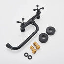 GobekUsa Antique Brass Basin Faucet Wall Mounted Dual Handles Swivel Spout Mixer Tap