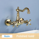 GobekUsa Antique Brass Basin Faucet Wall Mounted Dual Handles Swivel Spout Mixer Tap