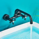 GobekUsa Antique Brass Basin Faucet Wall Mounted Dual Handles Swivel Spout Mixer Tap