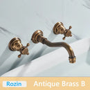 GobekUsa Antique Brass Basin Faucet Wall Mounted Dual Handles Swivel Spout Mixer Tap