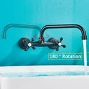 GobekUsa Antique Brass Basin Faucet Wall Mounted Dual Handles Swivel Spout Mixer Tap