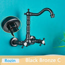 GobekUsa Antique Brass Basin Faucet Wall Mounted Dual Handles Swivel Spout Mixer Tap
