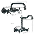 GobekUsa Antique Brass Basin Faucet Wall Mounted Dual Handles Swivel Spout Mixer Tap
