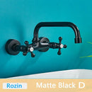 GobekUsa Antique Brass Basin Faucet Wall Mounted Dual Handles Swivel Spout Mixer Tap
