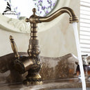GobekUsa Antique Brass Basin Faucet with Single Handle Hot/Cold Mixer Taps Rotation AL-9966F