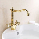 GobekUsa Antique Brass Basin Faucet with Swivel Spout and Cross Handles