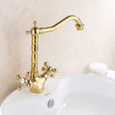 GobekUsa Antique Brass Basin Faucet with Swivel Spout and Cross Handles