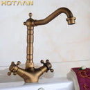 GobekUsa Antique Brass Basin Faucet with Swivel Spout and Cross Handles