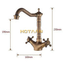 GobekUsa Antique Brass Basin Faucet with Swivel Spout and Cross Handles