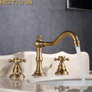GobekUsa Antique Brass Basin Mixer Tap with Dual Handles, Deck Mounted Kitchen Faucet
