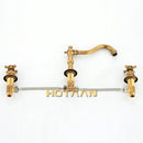 GobekUsa Antique Brass Basin Mixer Tap with Dual Handles, Deck Mounted Kitchen Faucet