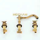 GobekUsa Antique Brass Basin Mixer Tap with Dual Handles, Deck Mounted Kitchen Faucet