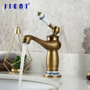 GobekUsa Antique Brass Bathroom Basin Faucet Deck Mounted Retro Mixer Vanity Taps