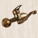 GobekUsa Antique Brass Bathroom Basin Faucet Long Spout Dual Handle Wall Mount
