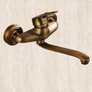 GobekUsa Antique Brass Bathroom Basin Faucet Long Spout Dual Handle Wall Mount