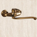 GobekUsa Antique Brass Bathroom Basin Faucet Long Spout Dual Handle Wall Mount