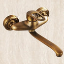 GobekUsa Antique Brass Bathroom Basin Faucet Long Spout Dual Handle Wall Mount