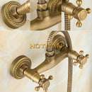 GobekUsa Antique Brass Bathroom Shower and Basin Tap Set