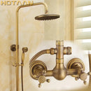 GobekUsa Antique Brass Bathroom Shower Faucet Set with Handshower, Tub Spout, and 8" Rainfall Head