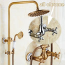GobekUsa Antique Brass Bathroom Shower Faucet Set with Handshower, Tub Spout, and 8" Rainfall Head