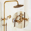 GobekUsa Antique Brass Bathroom Shower Faucet Set with Handshower, Tub Spout, and 8" Rainfall Head