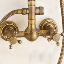 GobekUsa Antique Brass Bathroom Shower Faucet Set with Handshower, Tub Spout, and 8" Rainfall Head