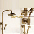 GobekUsa Antique Brass Bathroom Shower Faucet Set with Handshower, Tub Spout, and 8" Rainfall Head