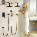 GobekUsa Antique Brass Bathroom Shower Mixer Set with 8" Rainfall and Handshower