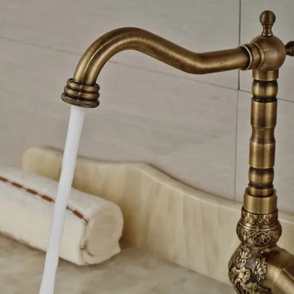 GobekUsa Antique Brass Bathroom Sink Faucet Mixer, Single Handle Hot Cold Water Tap, photo 2 of 12