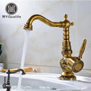 GobekUsa Antique Brass Bathroom Sink Faucet Mixer, Single Handle Hot Cold Water Tap