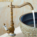 GobekUsa Antique Brass Bathroom Sink Faucet, Single Handle Deck Mounted Basin Mixer