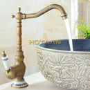 GobekUsa Antique Brass Bathroom Sink Faucet, Single Handle Deck Mounted Basin Mixer