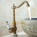 GobekUsa Antique Brass Bathroom Sink Faucet, Single Handle Deck Mounted Basin Mixer