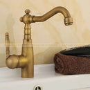 GobekUsa Antique Brass Bathroom Sink Faucet Swivel Spout Single Handle Hot Cold Mixer Tap