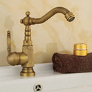 GobekUsa Antique Brass Bathroom Sink Faucet Swivel Spout Single Handle Hot Cold Mixer Tap