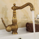 GobekUsa Antique Brass Bathroom Sink Faucet Swivel Spout Single Handle Hot Cold Mixer Tap