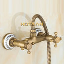 GobekUsa Antique Brass Bidet with Hot/Cold Mixer, Bronze Shower Head for Anal Cleaning