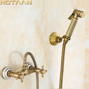 GobekUsa Antique Brass Bidet with Hot/Cold Mixer, Bronze Shower Head for Anal Cleaning