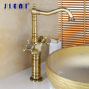 GobekUsa Antique Brass Carved Waterfall Bathroom Faucet Set Mixer Tap