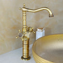 GobekUsa Antique Brass Carved Waterfall Bathroom Faucet Set Mixer Tap