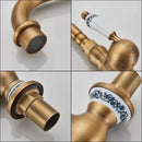 GobekUsa Antique Brass Ceramic Handle Basin Faucet, Deck Mounted Kitchen Sink Mixer Tap