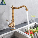 GobekUsa Antique Brass Ceramic Handle Basin Faucet, Deck Mounted Kitchen Sink Mixer Tap