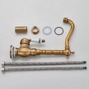 GobekUsa Antique Brass Ceramic Handle Basin Faucet, Deck Mounted Kitchen Sink Mixer Tap