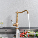 GobekUsa Antique Brass Ceramic Handle Basin Faucet, Deck Mounted Kitchen Sink Mixer Tap