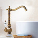 GobekUsa Antique Brass Ceramic Handle Basin Faucet, Deck Mounted Kitchen Sink Mixer Tap