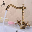 GobekUsa Antique Brass Double Cross Handle Basin Faucet - 360 Degree Swivel Spout
