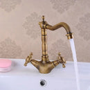 GobekUsa Antique Brass Double Cross Handle Basin Faucet - 360 Degree Swivel Spout