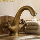 GobekUsa Antique Brass Double Handle Faucet Kitchen Bathroom Basin Mixer Robinet Antique